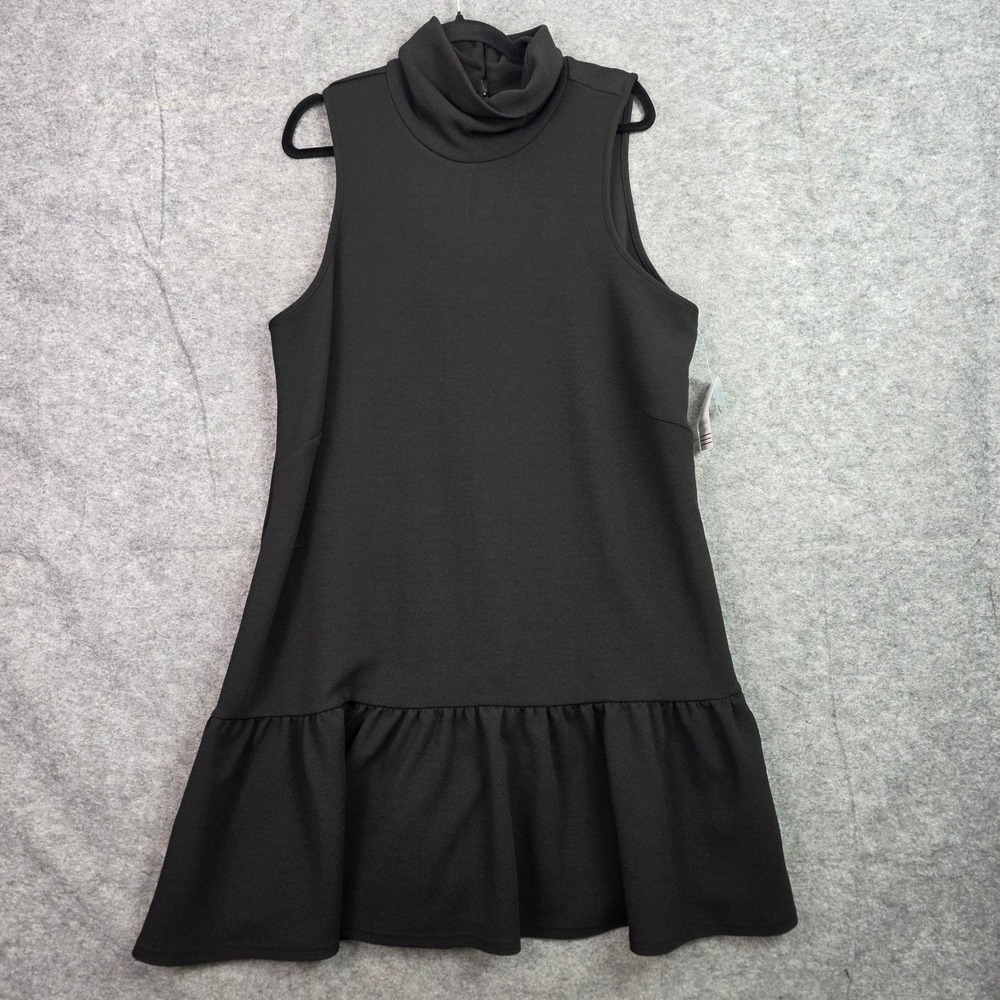 Ophelia Roe Black Sleeveless Ruffle Hem Turtleneck Shift Dress XL NWT